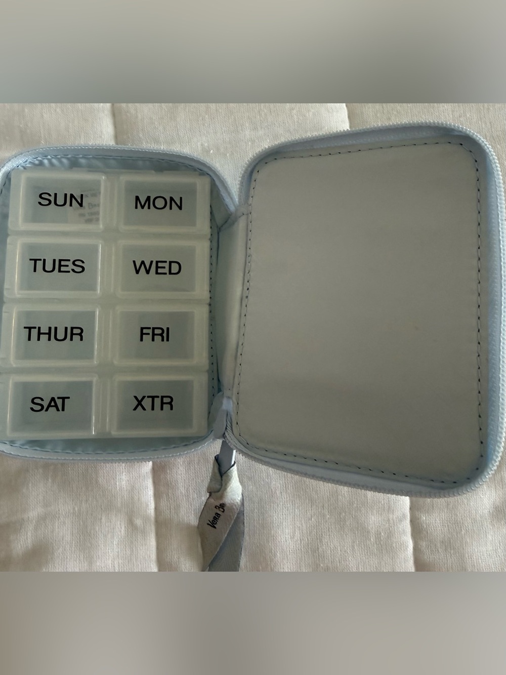 Vera Bradley pill box. Pale Blue Fabric Label with logo. - Picture 4 of 4